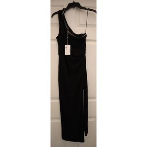 Helmut Lang M04HW602 Women's Sz Large Black Asymmetric Zip-Front Midi-Dress $475